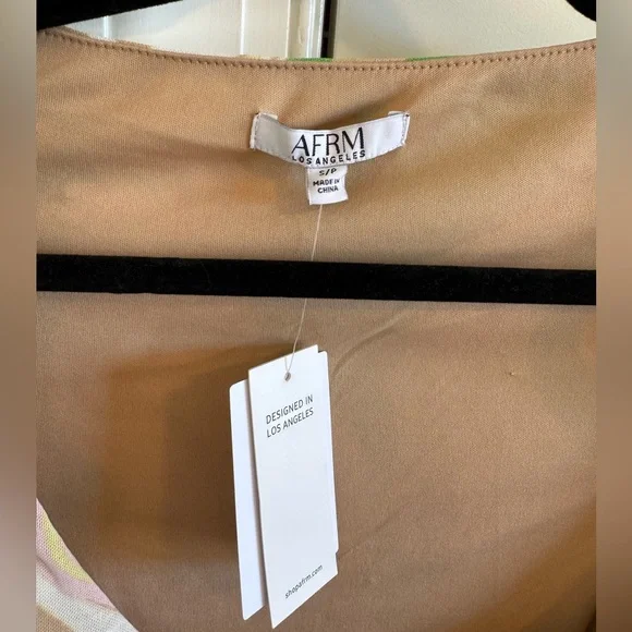 AFRM LOS ANGELES Gesine Long Sleeve Ruched Minidress in Green Swiss - Picture 7 of 11